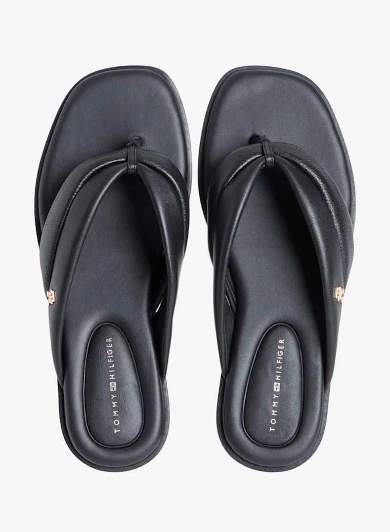 Tommy Hilfiger Black Leather Toe Post Flip Flops for Women | Best Price UAE